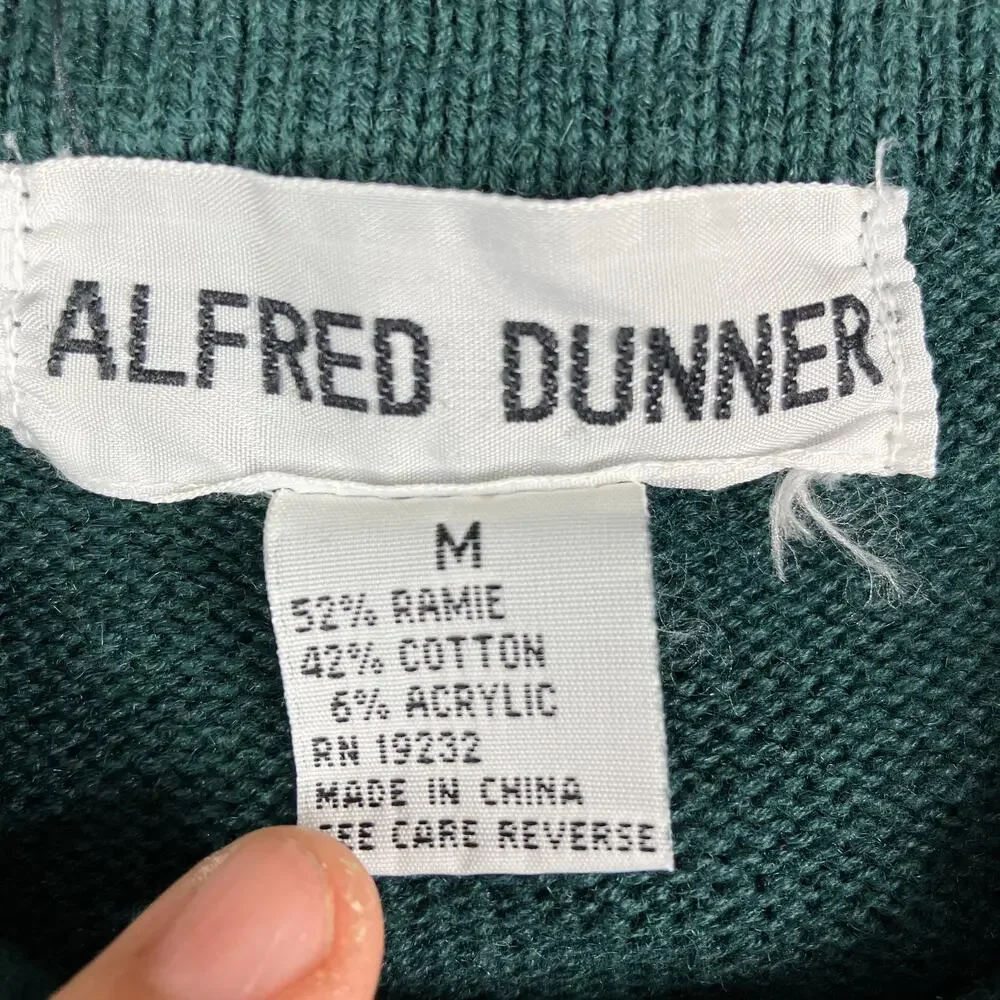 Alfred Dunner Sweater Womens Medium Green Blue Argyle Knit Collared‎ Preppy Warm
